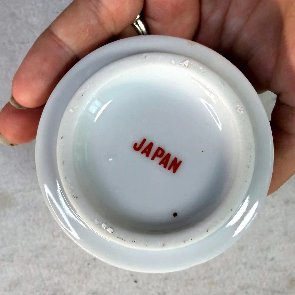 Vintage 50s Japanese Porcelain Tea Cup Set Scenic Kyoto Togetsukyo Bridge Japan